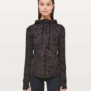 Womens Black & Pink Patterned Zip Hoodie Jacket